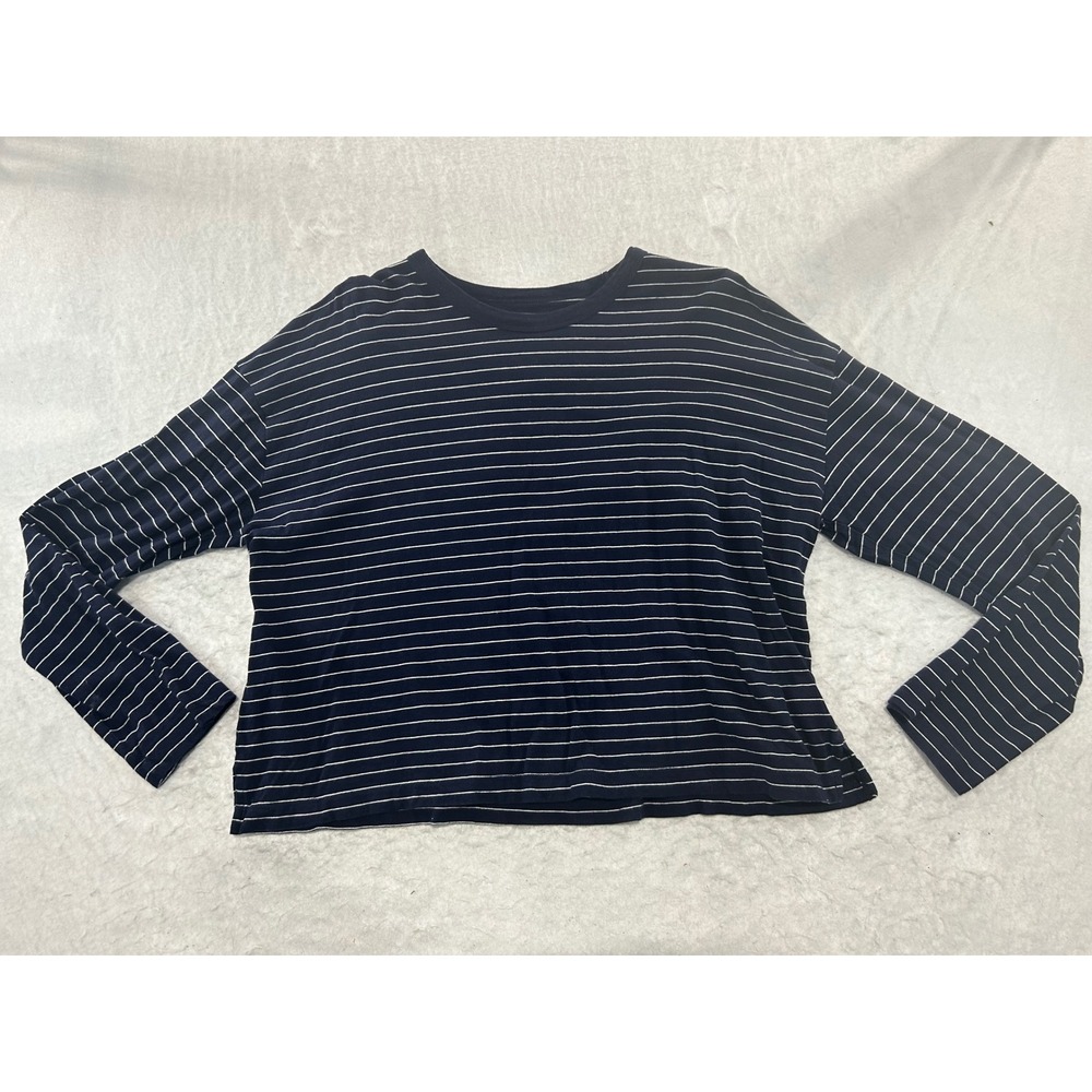 Gap Womens Navy Blue White Striped Long Sleeve Crewneck Top Medium B1277